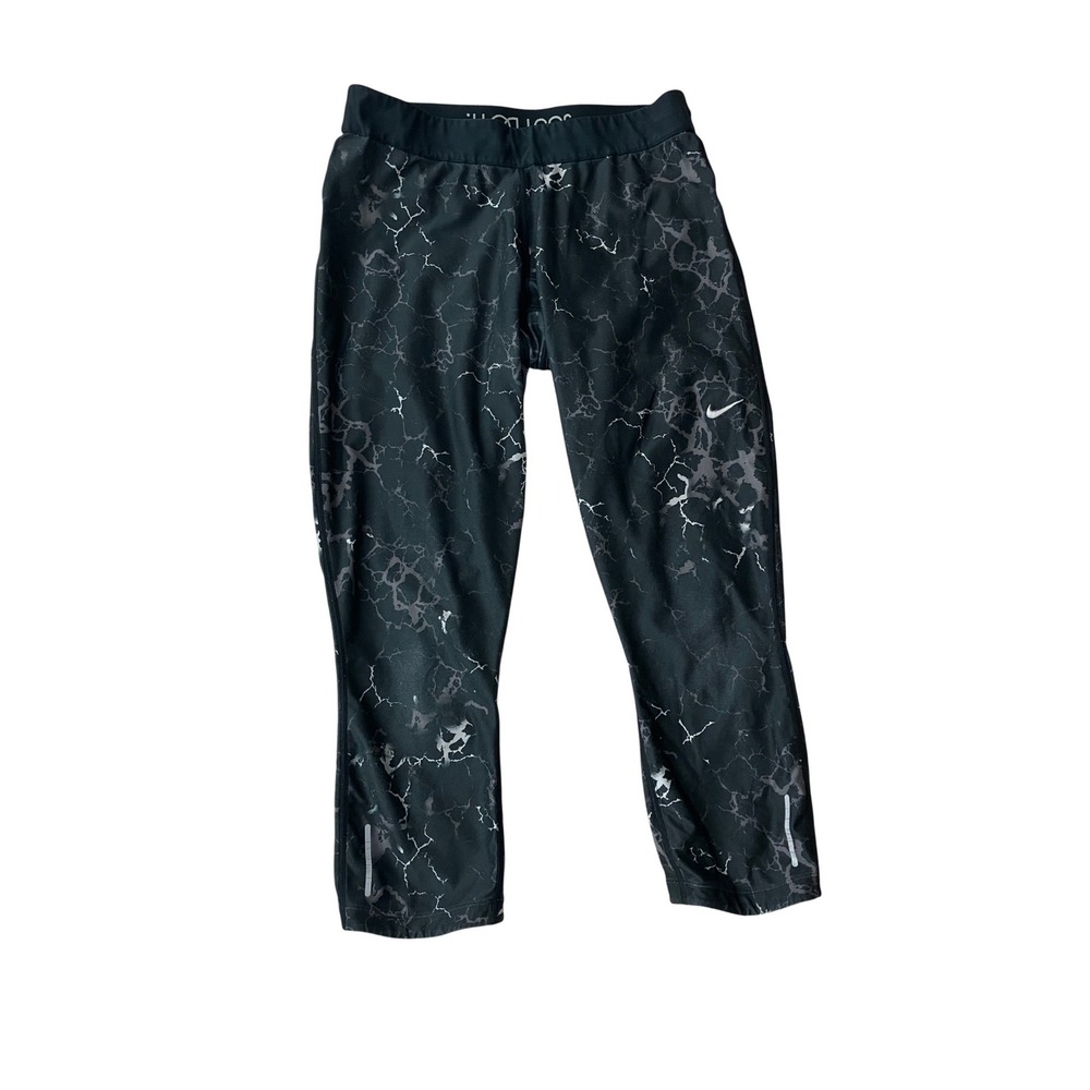 Nike‎ Dri-FIT Running Workout Leggings Womens Black Marble Print Size M